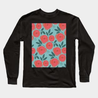 Roses are red, abstract pattern with red roses on a pale green bottom Long Sleeve T-Shirt